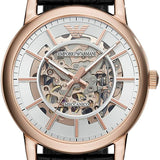 Emporio Armani Luigi Skeleton Silver Dial Black Leather Strap Watch For Men - AR60007 Buy Now By Emporio Armani