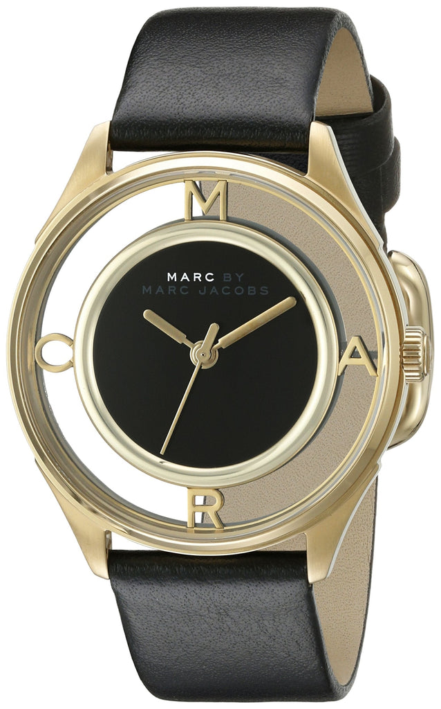 Marc Jacobs Tether Black Dial Black Leather Strap Watch for Women - MBM1376 Buy Now By Marc Jacobs