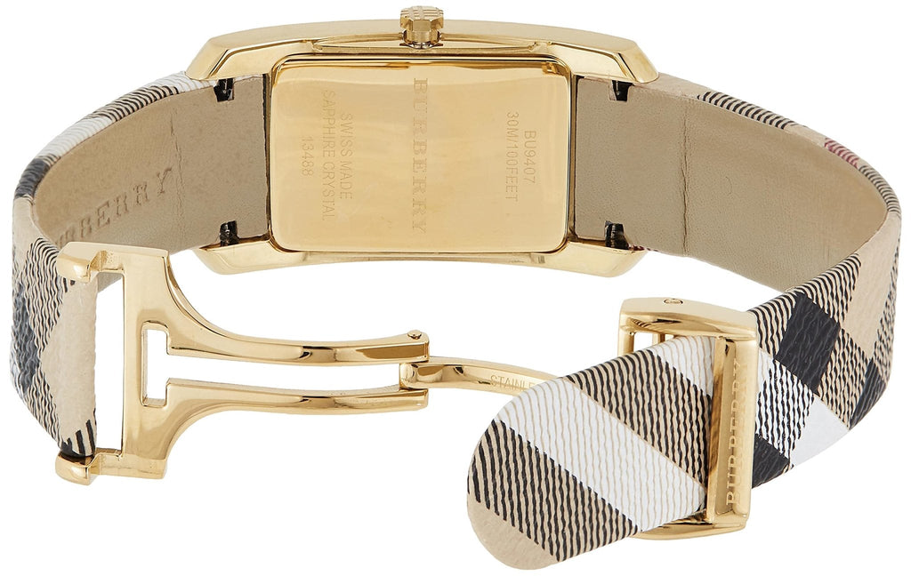 Burberry Pioneer Champagne Dial Haymarket Beige Leather Strap Watch for Women - BU9407 Buy Now By Burberry