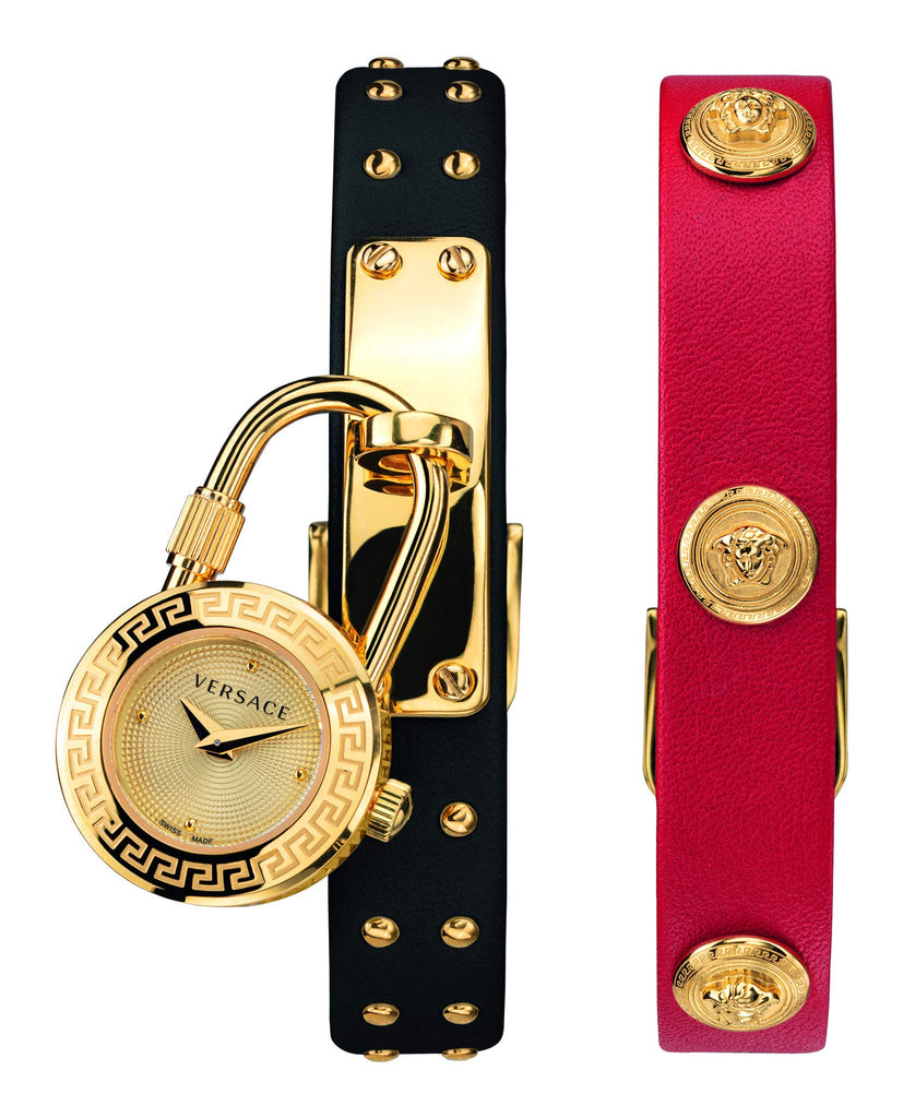 Versace Medusa Lock Icon Gold Dial Red Leather Strap Watch for Women - VEDW00119 Buy Now By Versace