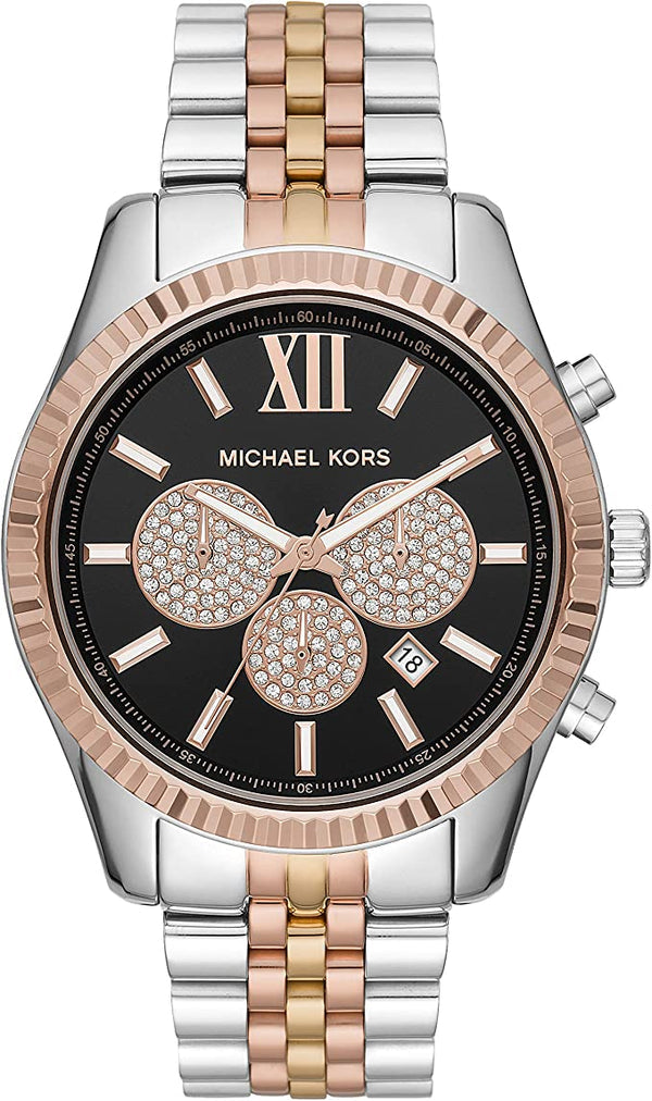 Michael Kors Lexington Chronograph Crystals Black Dial Two Tone Steel Strap Watch for Men - MK8714 Buy Now By Michael Kors