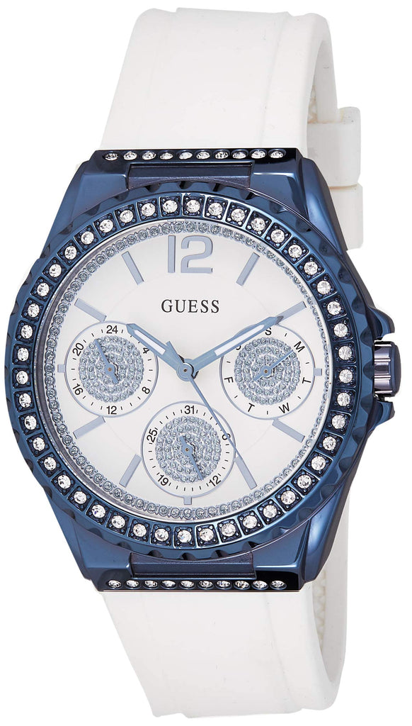 Guess Starlight Diamonds Silver Dial White Rubber Strap Watch for Women - W0846L7 Buy Now By Guess