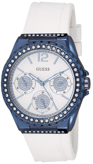 Guess Starlight Diamonds Silver Dial White Rubber Strap Watch for Women - W0846L7 Buy Now By Guess