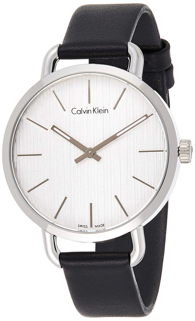 Calvin Klein Even Silver Black Leather Strap Watch for Women - K7B231C6 Buy Now By Calvin Klein