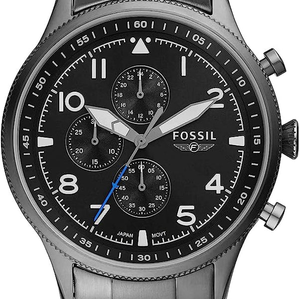 Fossil Retro Pilot Chronograph Black Dial Grey Steel Strap Watch for Men - FS5834 Buy Now By Fossil
