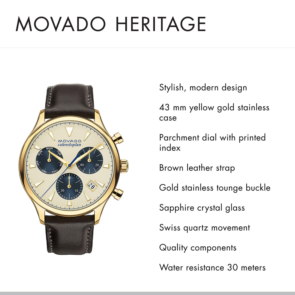 Movado Heritage Chronograph White Black Leather Strap Watch for Men - 3650007 Buy Now By Movado