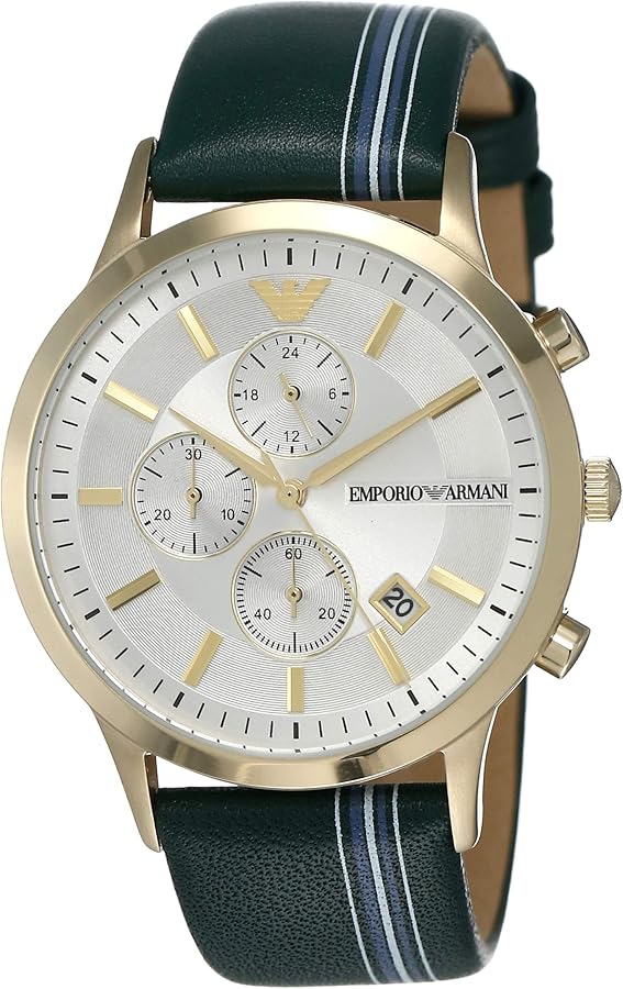 Emporio Armani Renato Chronograph Silver Dial Green Leather Strap Watch For Men - AR11233 Buy Now By Emporio Armani