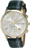 Emporio Armani Renato Chronograph Silver Dial Green Leather Strap Watch For Men - AR11233 Buy Now By Emporio Armani