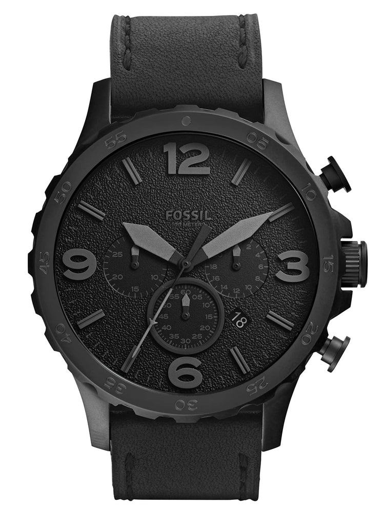 Fossil Nate Chronograph Black Dial Black Leather Strap Watch for Men - JR1354 Buy Now By Fossil