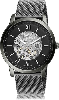 Fossil Neutra Automatic Skeleton Black Dial Grey Mesh Strap Watch for Men - ME3185 Buy Now By Fossil