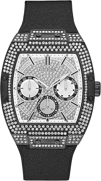 Guess Phoenix Multifunction Silver Dial Black Silicone Strap Watch For Men - GW0048G1 Buy Now By Guess