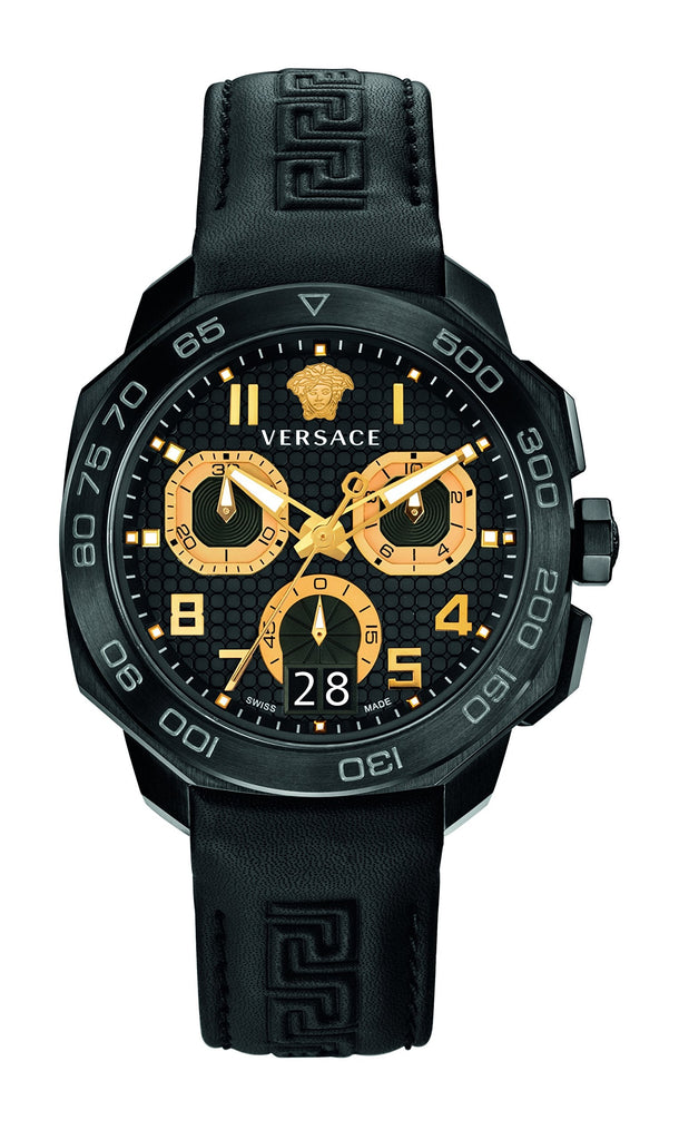 Versace Dylos Chronograph Black Dial Black Rubber Strap Watch for Men - VQC020015 Buy Now By Versace