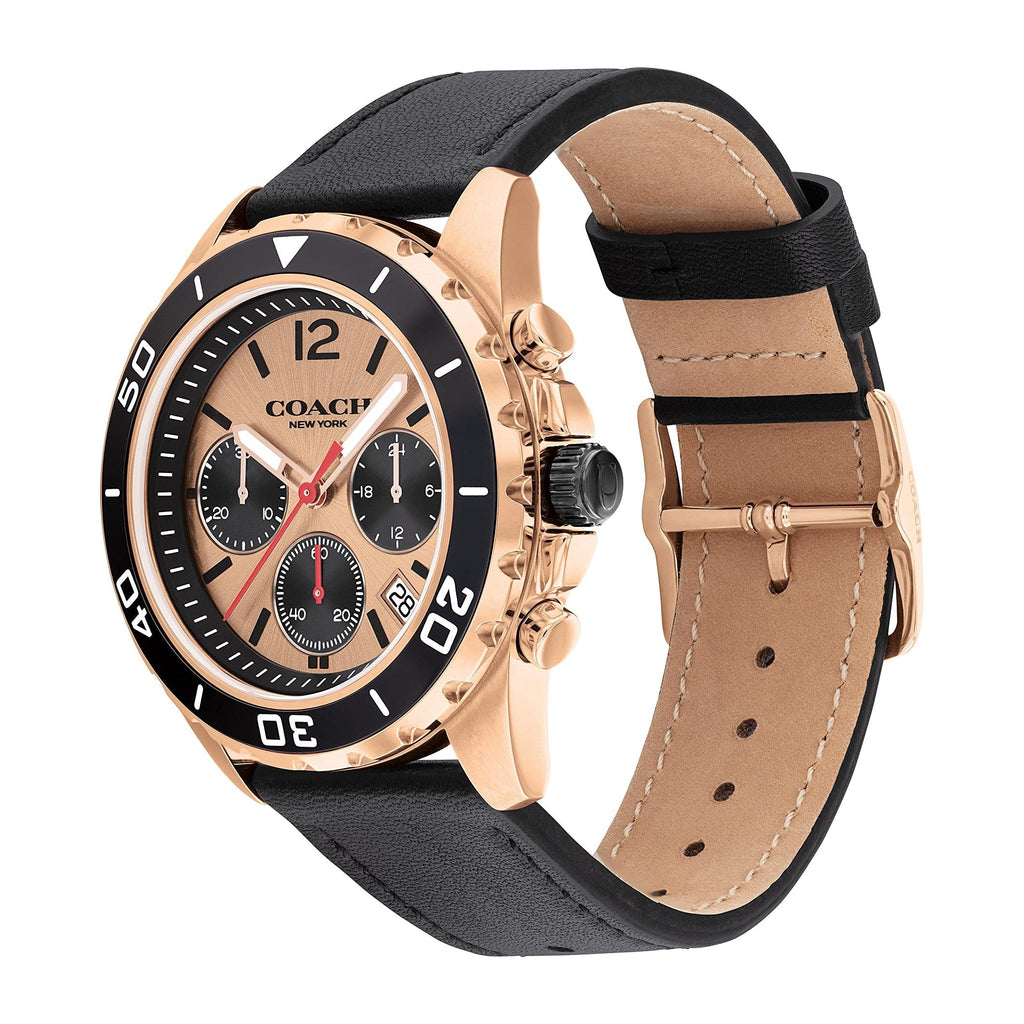 Coach Kent Chronograph Rose Gold Dial Black Leather Strap Watch for Men - 14602559 Buy Now By Coach