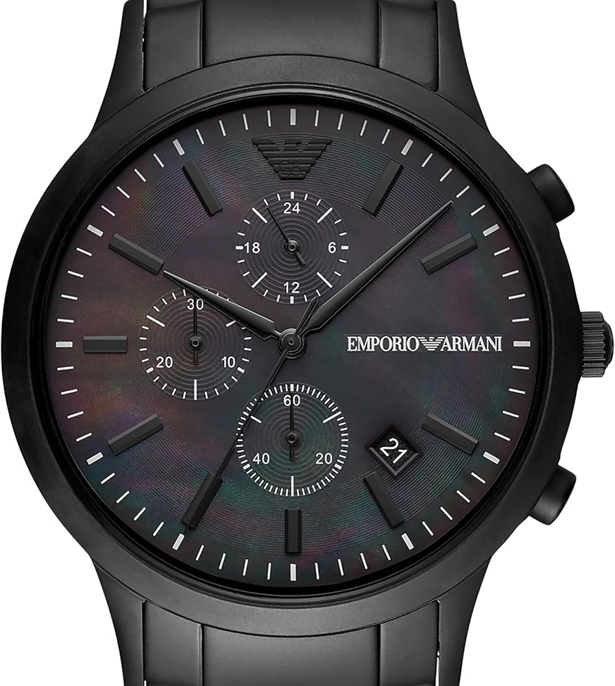 Emporio Armani Renato Chronograph Mother of Pearl Black Dial Black Steel Strap Watch For Men - AR11275 Buy Now By Emporio Armani
