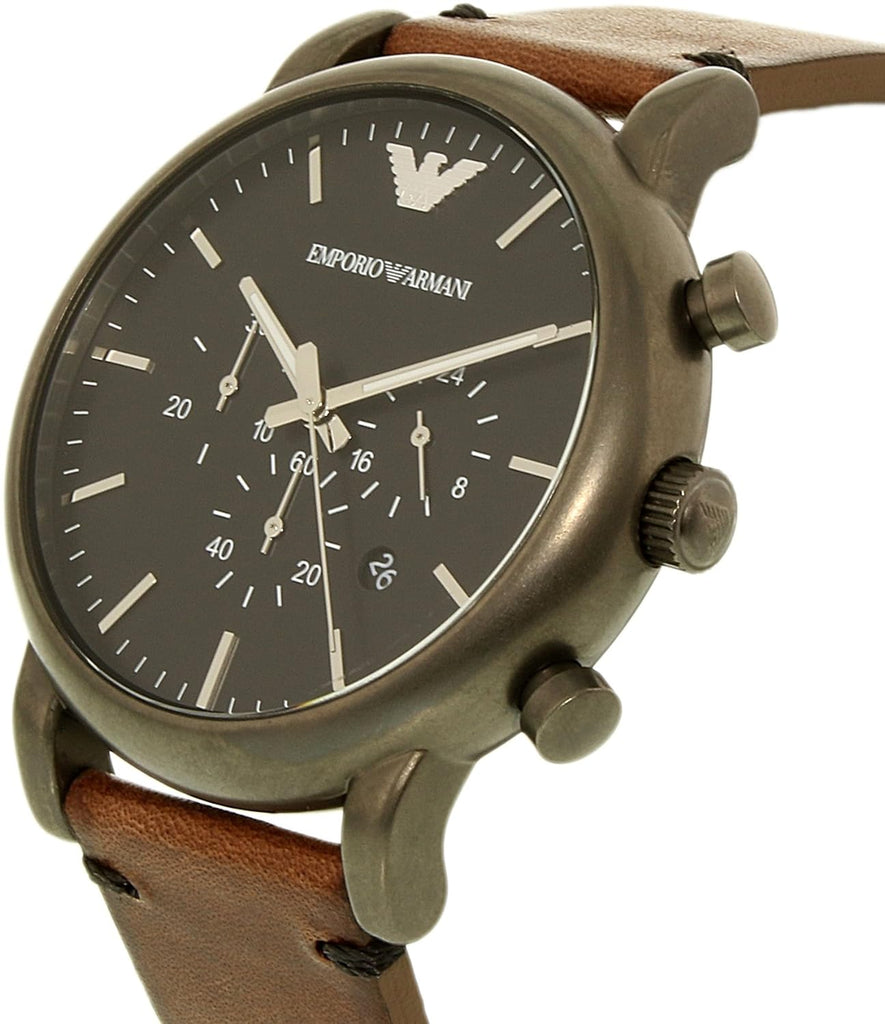 Emporio Armani Classic Chronograph Black Dial Brown Leather Strap Watch For Men - AR1919 Buy Now By Emporio Armani