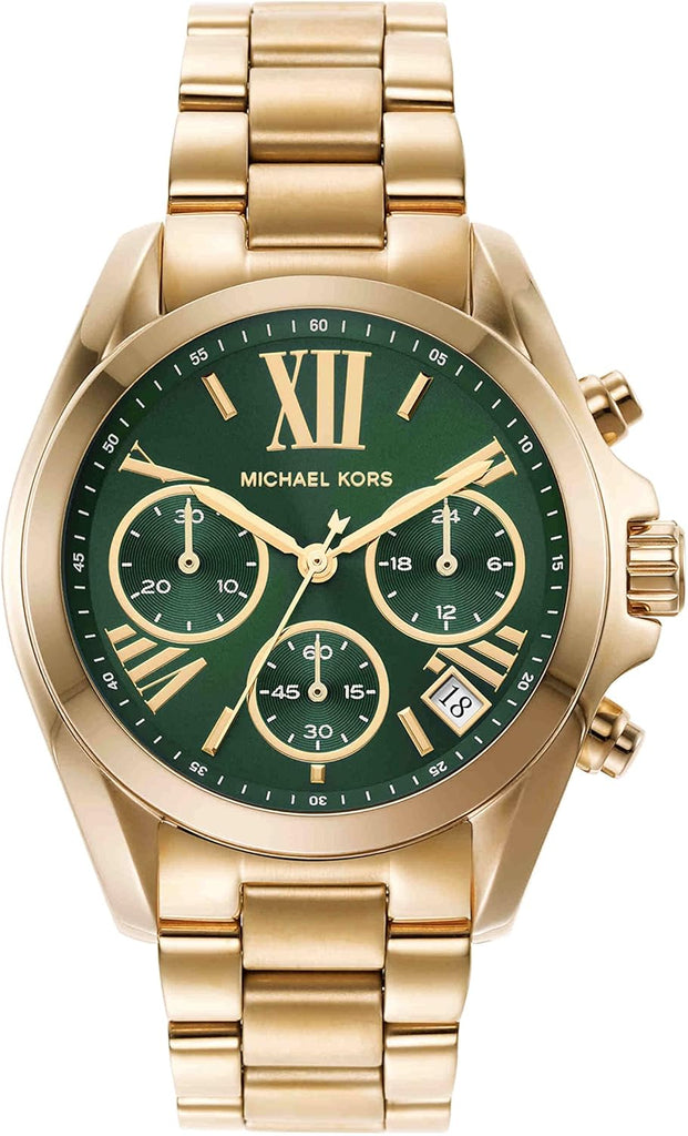 Michael Kors Bradshaw Chronograph Green Dial Gold Steel Strap Watch For Women - MK7257 Buy Now By Michael Kors