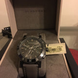 Burberry The City Chronograph Ion Plated Grey Dial Grey Leather Strap Watch for Men - BU9384 Buy Now By Burberry