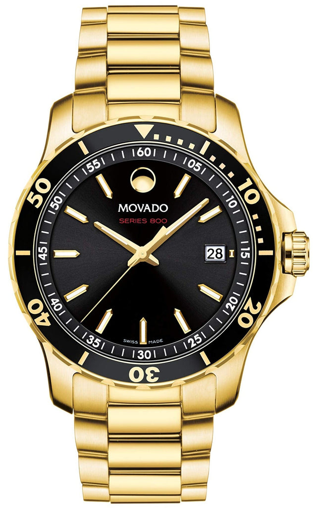 Movado Series 800 Black Dial Gold Steel Strap Watch For Men - 2600145 Buy Now By Movado