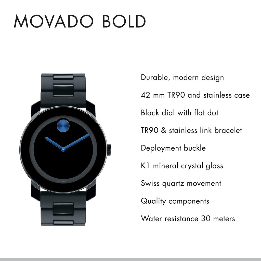 Movado Bold TR90 Black Dial Black Steel Strap Watch for Men - 3600099 Buy Now By Movado