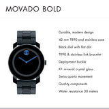 Movado Bold TR90 Black Dial Black Steel Strap Watch for Men - 3600099 Buy Now By Movado