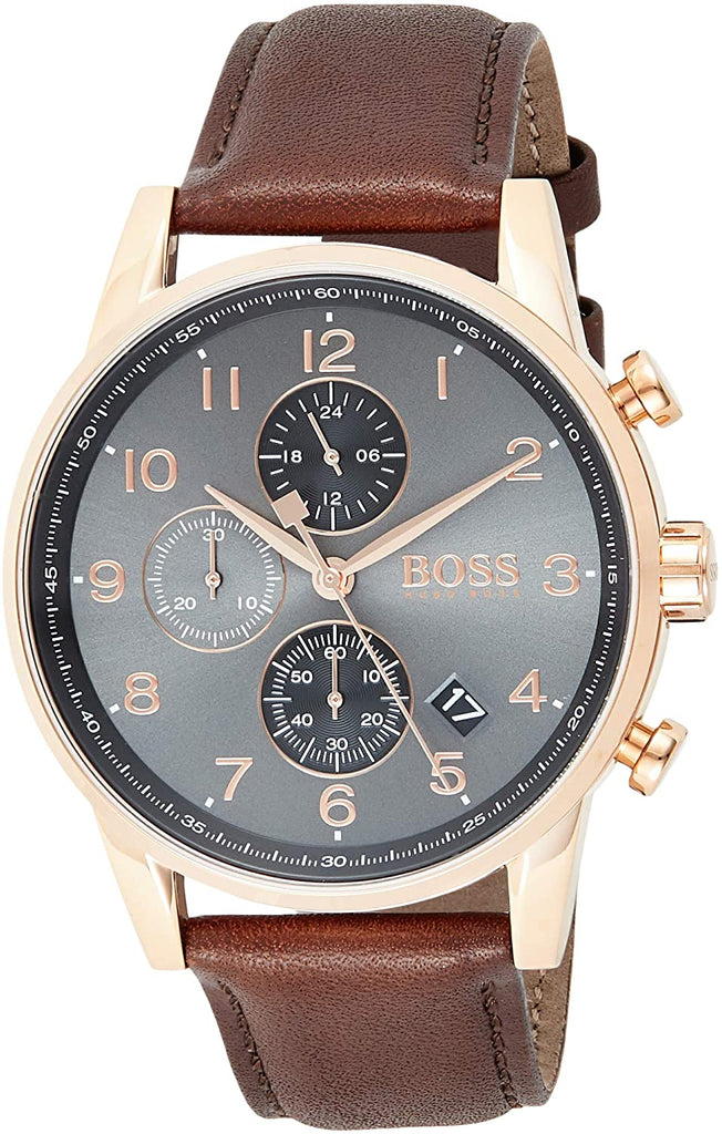 Hugo Boss Navigator Grey Dial Brown Leather Strap Watch for Men - 1513496 Buy Now By Hugo Boss