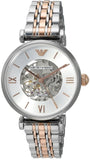 Emporio Armani Gianni T Bar Silver Skeleton Dial Two Tone Strap Watch For Women - AR1992 Buy Now By Emporio Armani