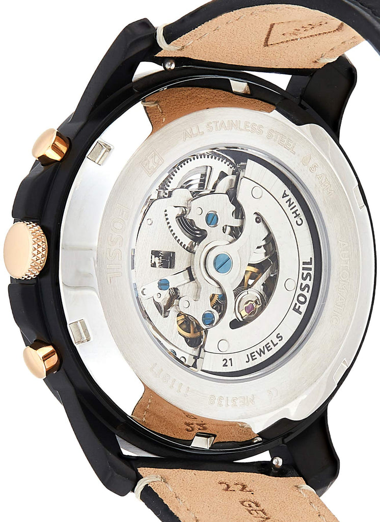 Fossil Grant Sport Automatic Skeleton Black Dial Black Leather Strap Watch for Men - ME3138 Buy Now By Fossil