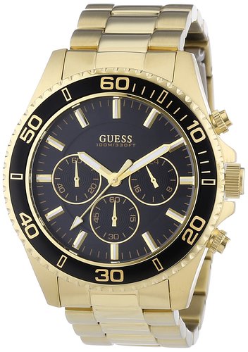 Guess Chaser Chronograph Black Dial Gold Steel Strap Watch for Men - W0170G2 Buy Now By Guess