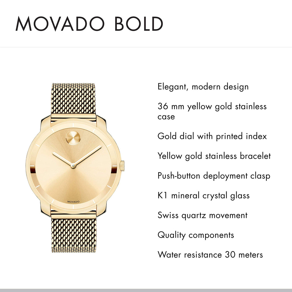 Movado Bold Gold Dial Gold Mesh Bracelet Watch for Women - 3600242 Buy Now By Movado