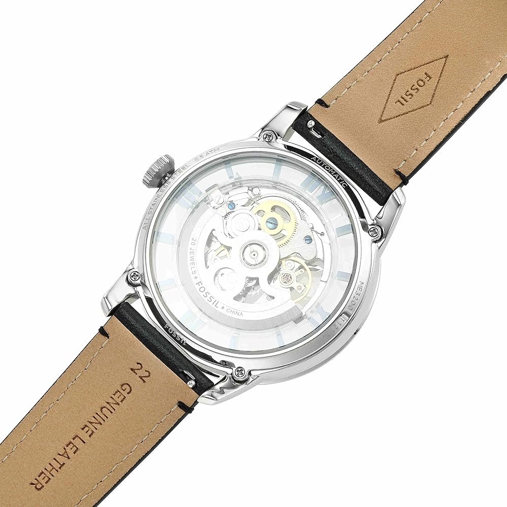 Fossil Townsman Automatic Skeleton Blue Dial Black Leather Strap Watch for Men - ME3200 Buy Now By Fossil