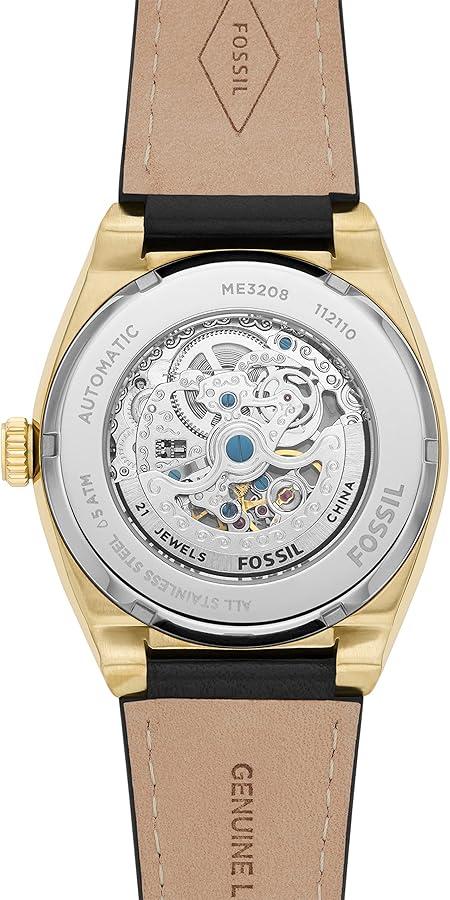 Fossil Everett Automatic Skeleton Black Dial Black Leather Strap Watch for Men - ME3208 Buy Now By Fossil