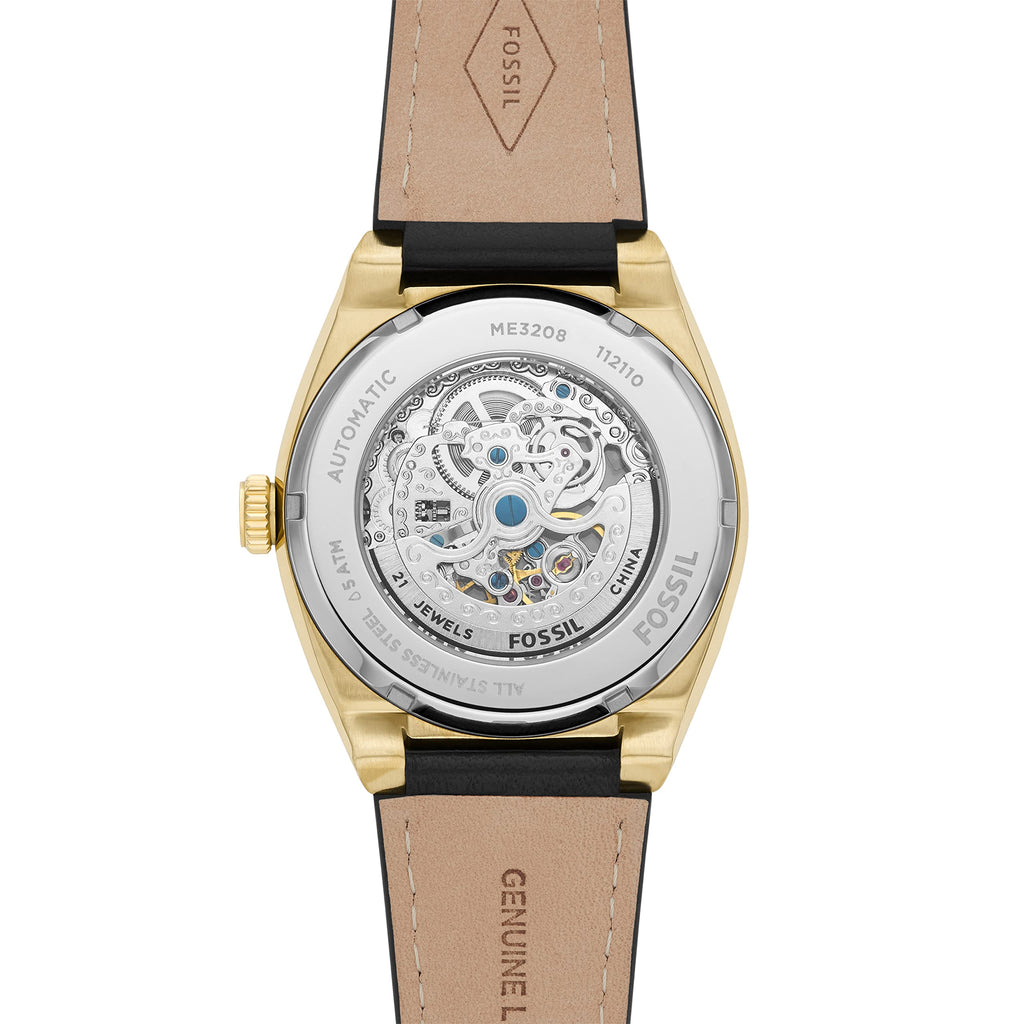 Fossil Everett Automatic Skeleton Black Dial Black Leather Strap Watch for Men - ME3208 Buy Now By Fossil