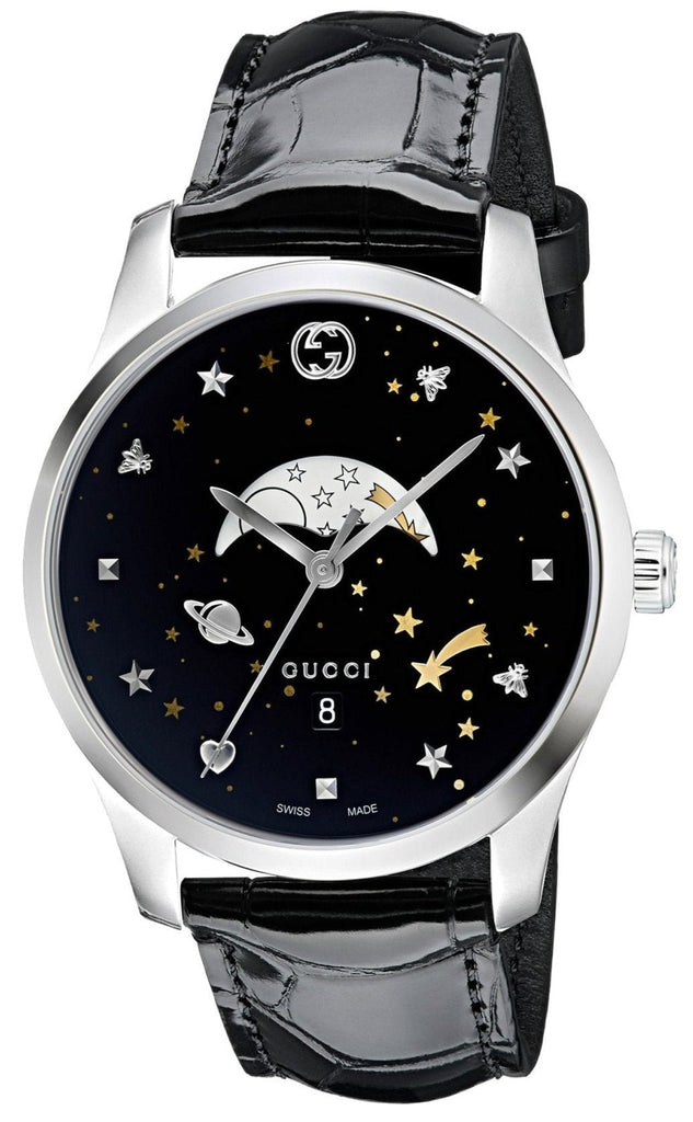 Gucci G-Timeless Moonphase Black Dial Black Leather Strap Watch For Men - YA126327 Buy Now By Gucci