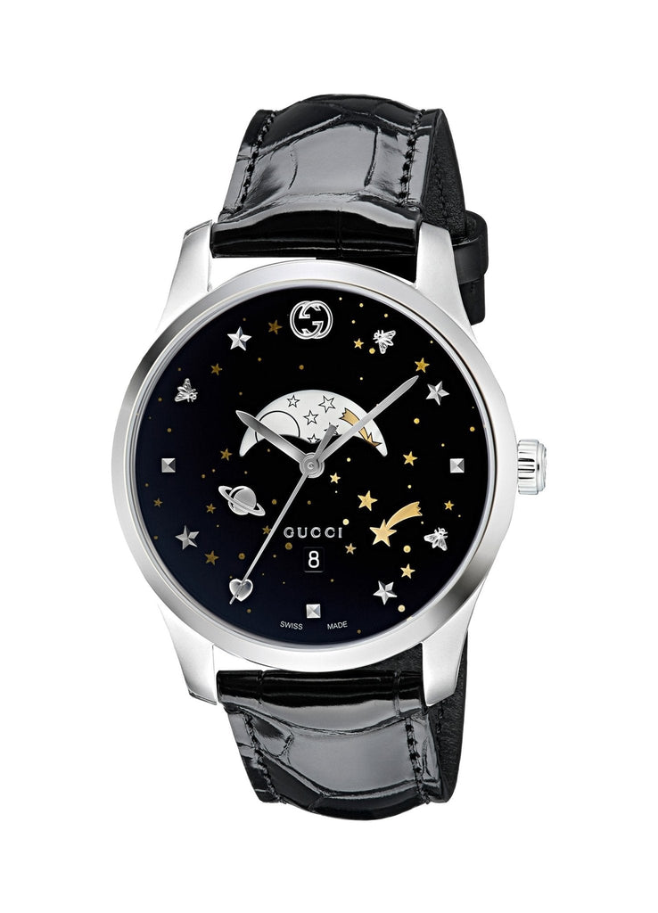 Gucci G-Timeless Moonphase Black Dial Black Leather Strap Watch For Men - YA126327 Buy Now By Gucci