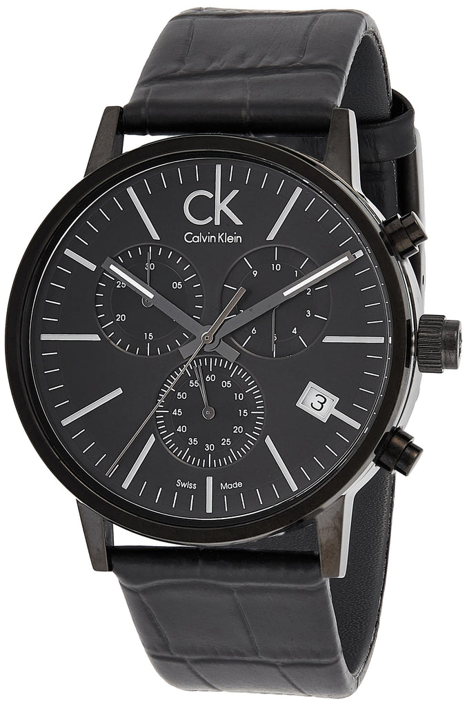 Calvin Klein Post Minimal Chronograph Black Dial Black Leather Strap Watch for Men - K7627401 Buy Now By Calvin Klein