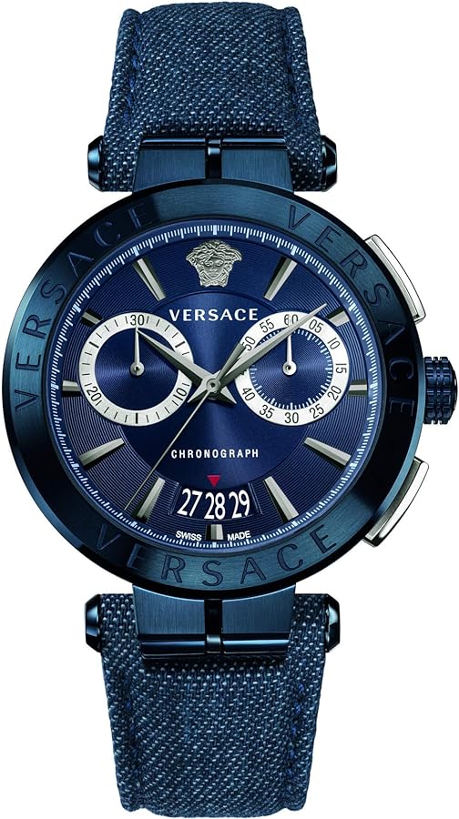 Versace Aion Chronograph Blue Dial Blue Leather Strap Watch for Men - VBR070017 Buy Now By Versace