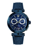 Versace Aion Chronograph Blue Dial Blue Leather Strap Watch for Men - VBR070017 Buy Now By Versace