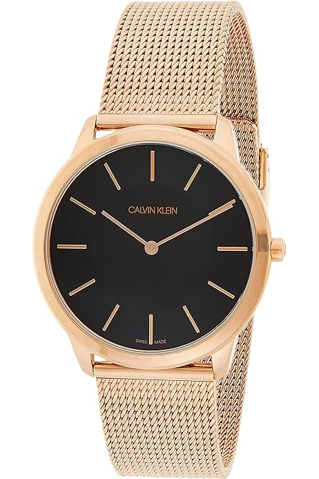 Calvin Klein Minimal Black Dial Rose Gold Mesh Bracelet Watch for Men - K3M22621 Buy Now By Calvin Klein