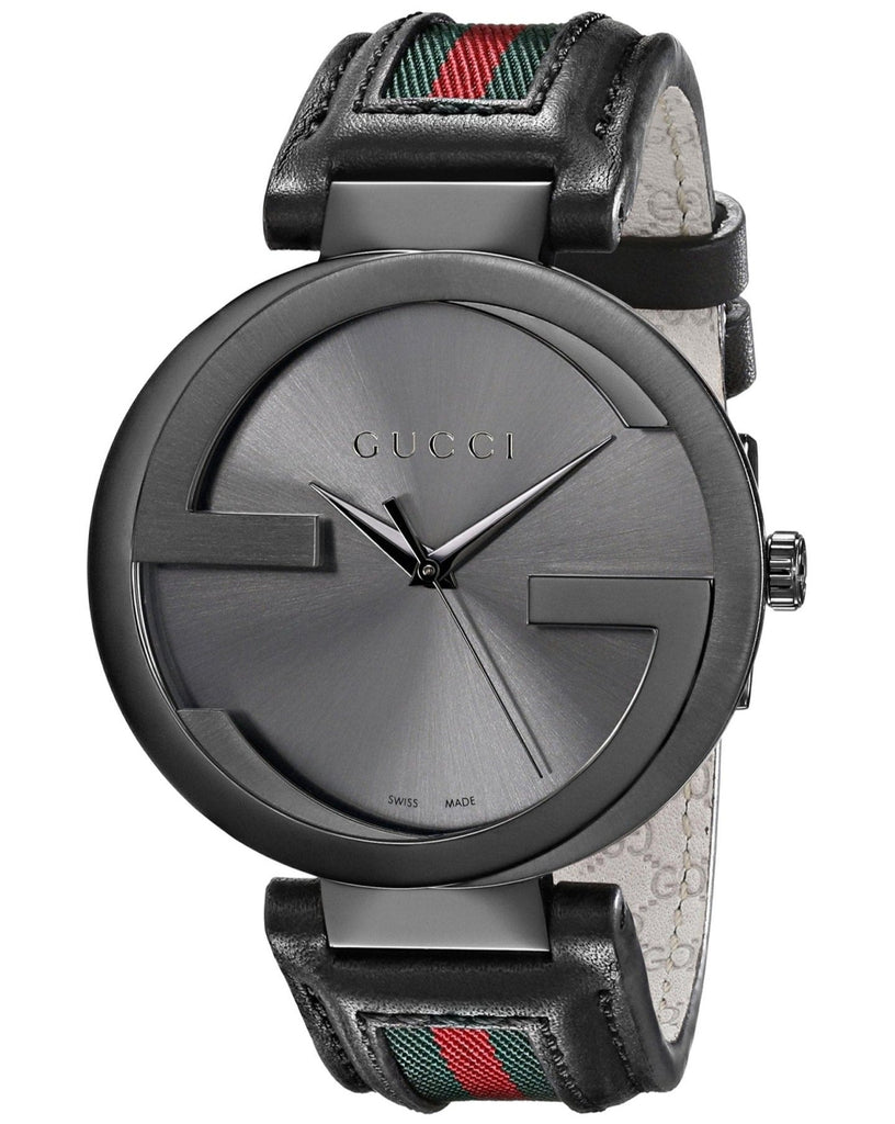 Gucci Interlocking G XL Black Dial Red & Green Leather Strap Watch For Men - YA133206 Buy Now By Gucci