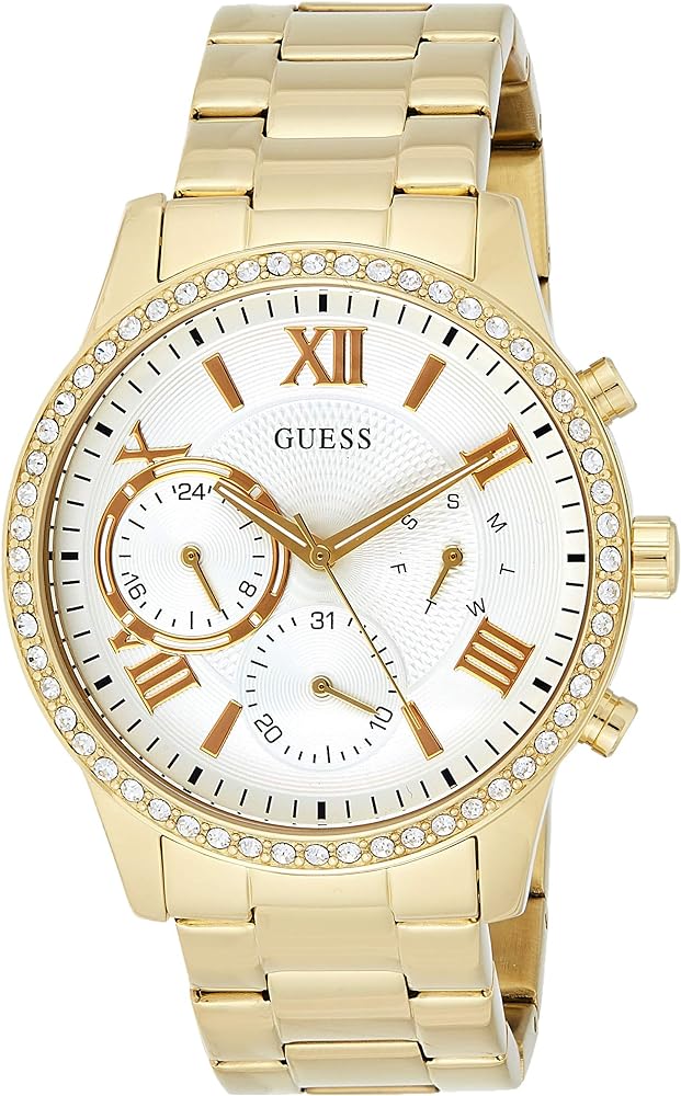 Guess Solar Chronograph Diamonds White Dial Gold Steel Strap Watch for Women - W1069L2 Buy Now By Guess