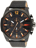 Diesel Mega Chief Chronograph Black Dial Black Leather Strap Watch For Men - DZ4291 Buy Now By Diesel