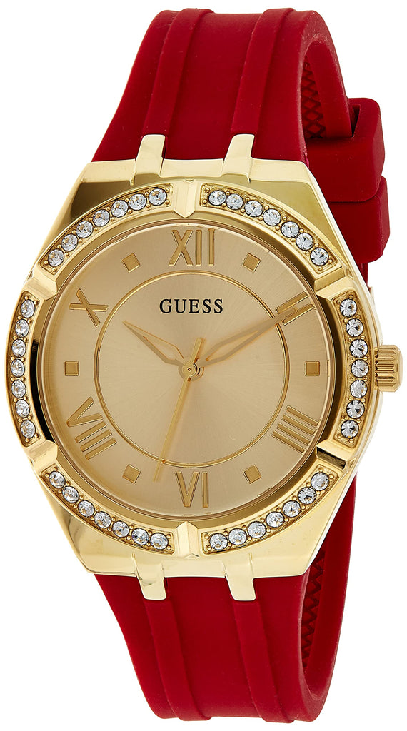 Guess Cosmo Diamonds Gold Dial Red Rubber Strap Watch for Women - GW0034L6 Buy Now By Guess