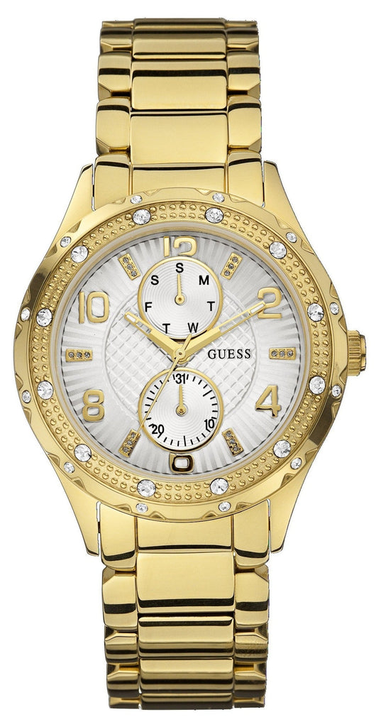 Guess Siren Diamonds Silver Dial Gold Steel Strap Watch for Women - W0442L2 Buy Now By Guess