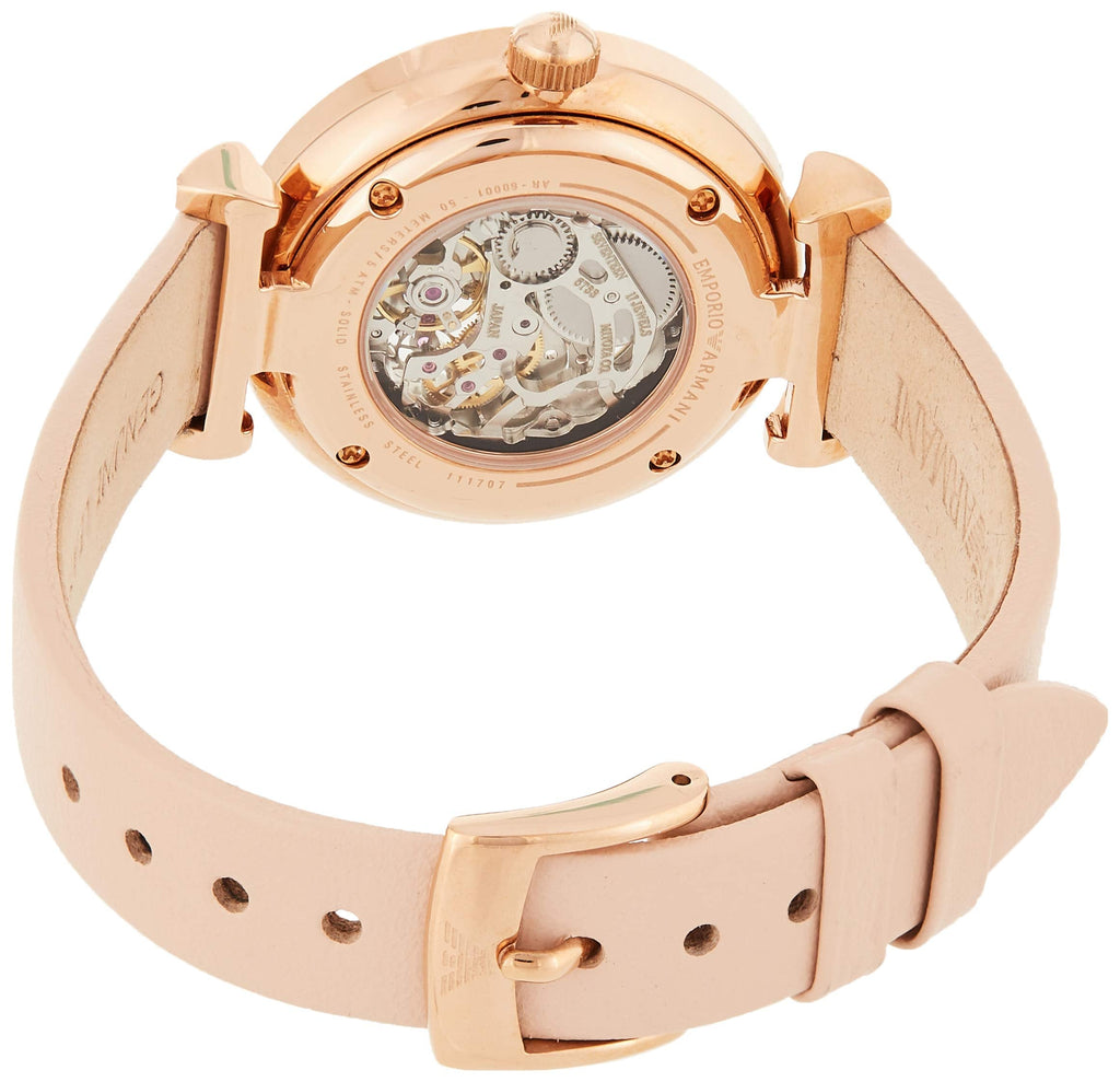 Emporio Armani Meccanico Silver Skeleton Dial Beige Leather Strap Watch For Women - AR60001 Buy Now By Emporio Armani