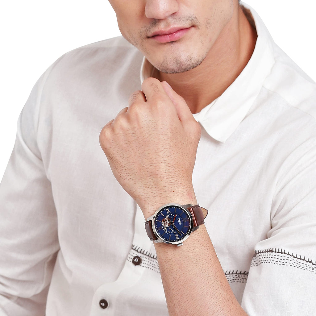Fossil Townsman Automatic Blue Dial Brown Leather Strap Watch for Men - ME3110 Buy Now By Fossil