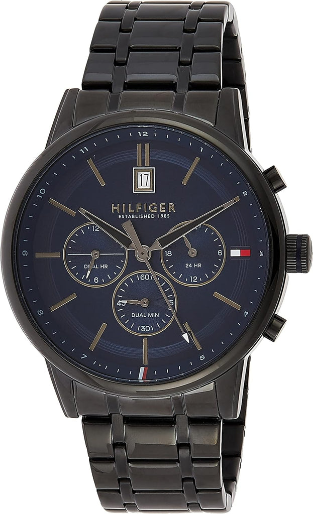 Tommy Hilfiger Kyle Quartz Blue Dial Black Steel Strap Watch for Men - 1791633 Buy Now By Tommy Hilfiger