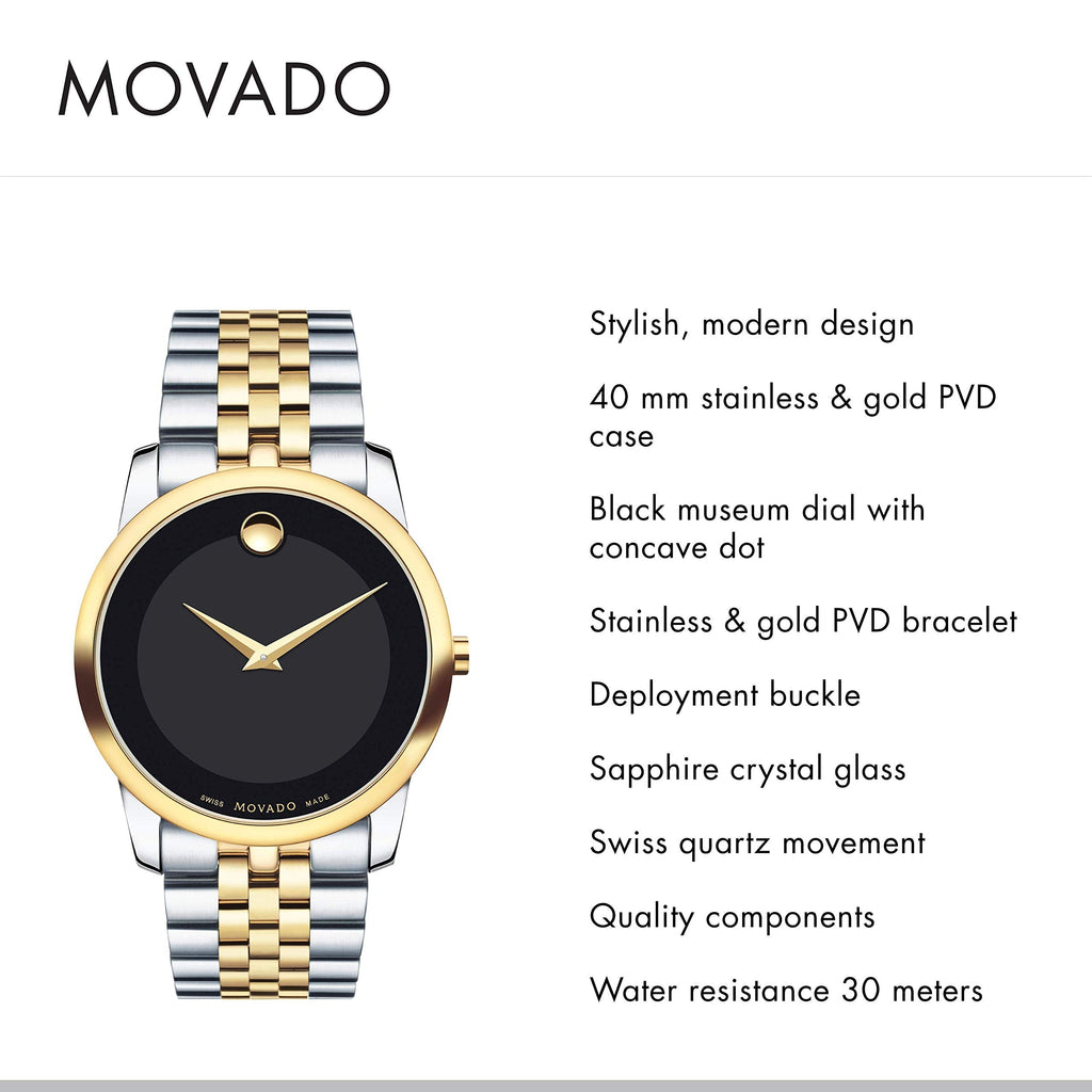 Movado Museum Classic Black Dial Two Tone Steel Strap Watch For Men - 606899 Buy Now By Movado