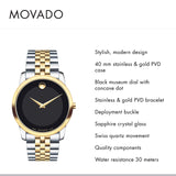 Movado Museum Classic Black Dial Two Tone Steel Strap Watch For Men - 606899 Buy Now By Movado