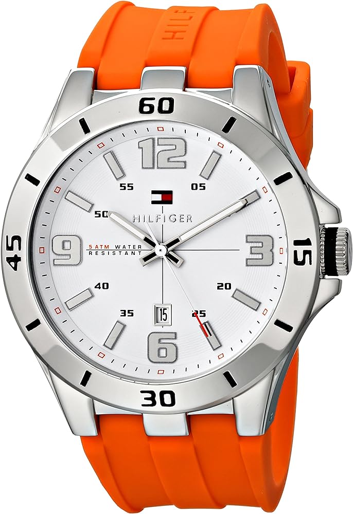 Tommy Hilfiger Analog White Dial Orange Rubber Strap Watch for Men - 1791063 Buy Now By Tommy Hilfiger