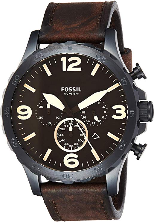 Fossil Nate Chronograph Brown Dial Brown Leather Strap Watch for Men - JR1487 Buy Now By Fossil